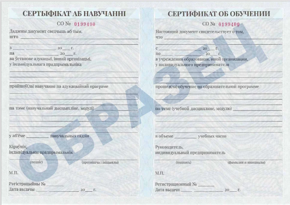 Сертификат государственного образца об обучении
