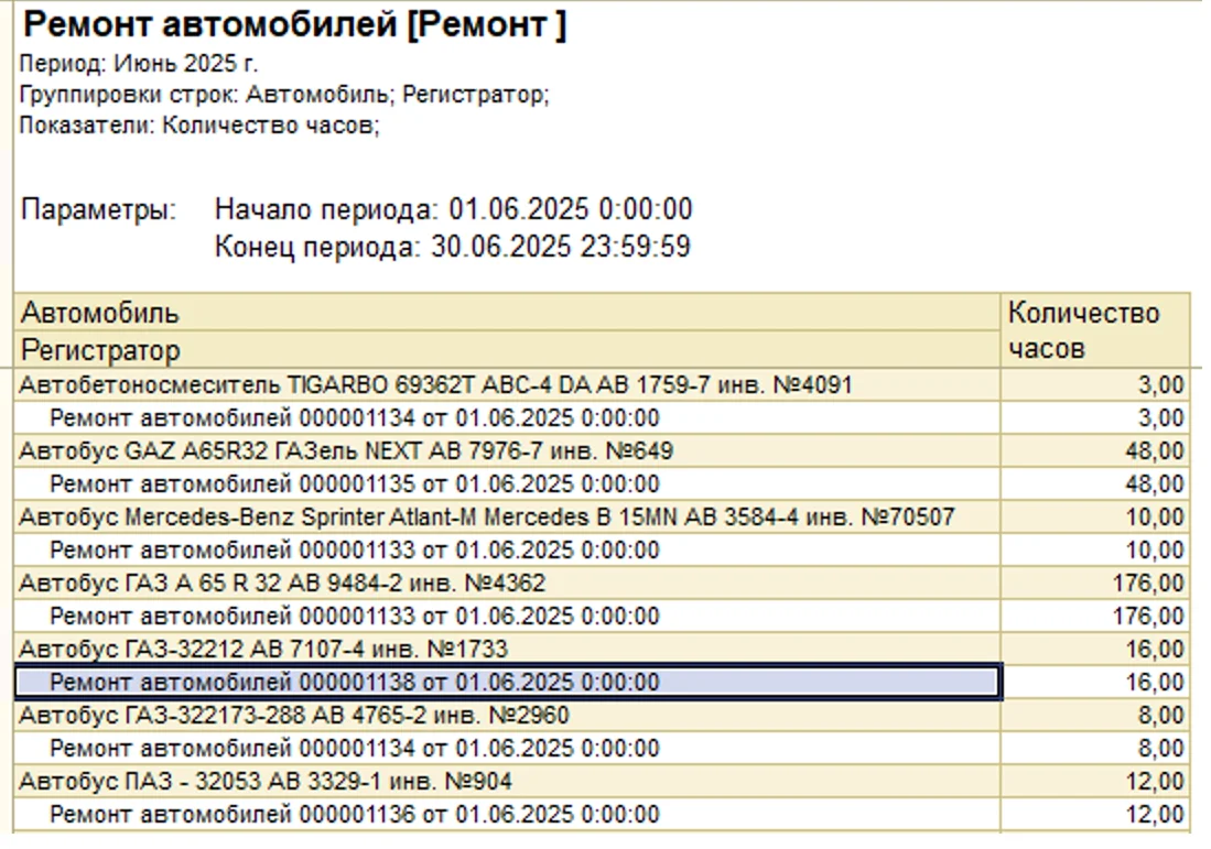 История ремонтов и ТО